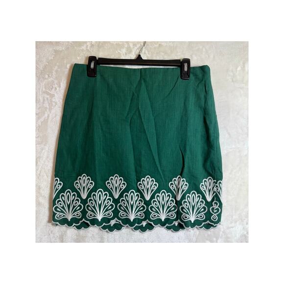 NWT Talbots Green Linen Blend Embroidered Skirt 8 P 8P Scalloped - Picture 1 of 6